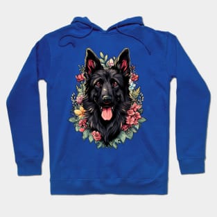 Black German Shepherd Dog Flowers Hoodie